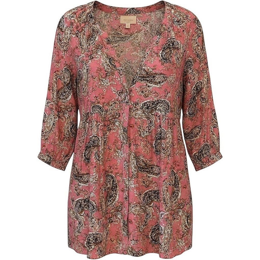 Melloday Mini Dress Tunic‎ Womens Medium Pink Paisley Babydoll 3/4 Sleeve